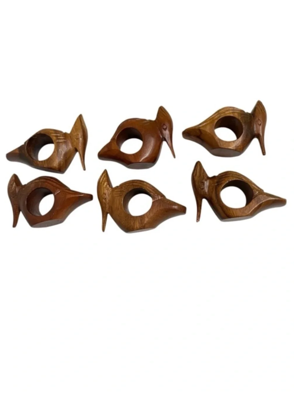 Woodpecker Bird Napkin Rings Hand Carved Wood Rustic Farmhouse Cabin Set of 6